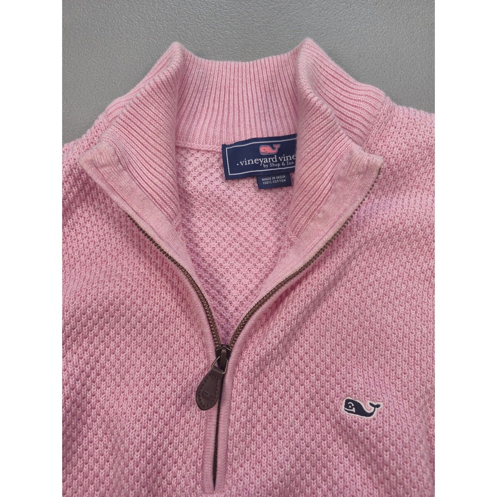 Vineyard Vines Mens Pink Cotton Honeycomb Knit Quarter Zip Sweater Size M - Picture 12 of 12